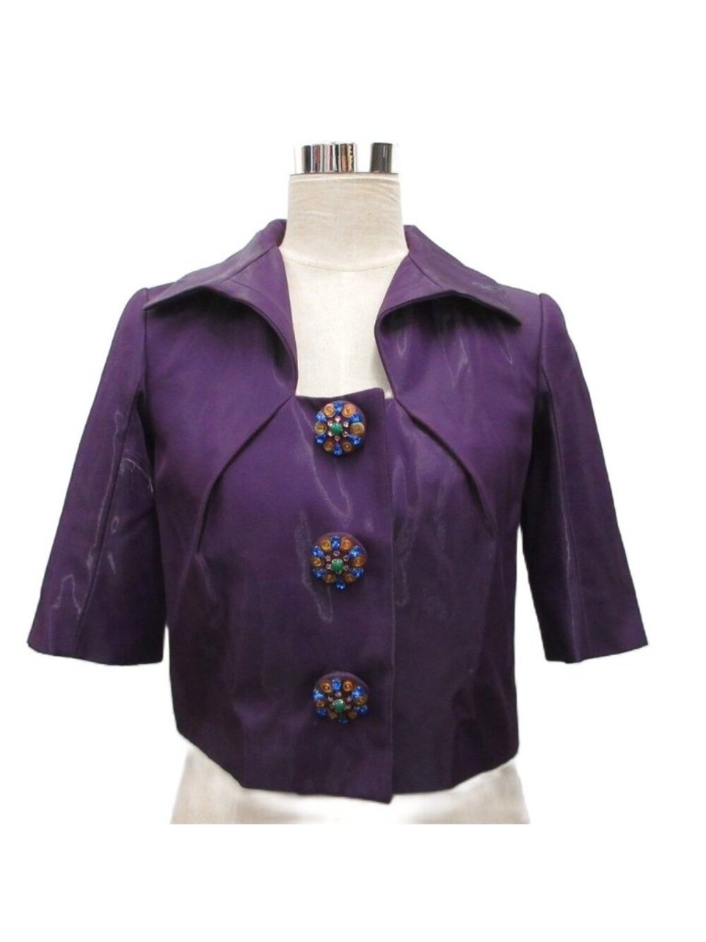 Louis Vuitton Jacket Blazer Short Sleeve Bijou Button Short Length Cropped Silk